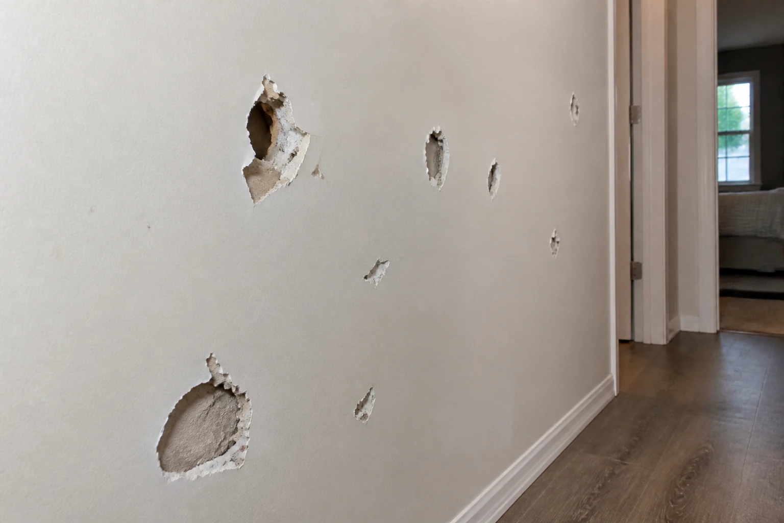 Drywall Patching — Bellevue Hallway — before